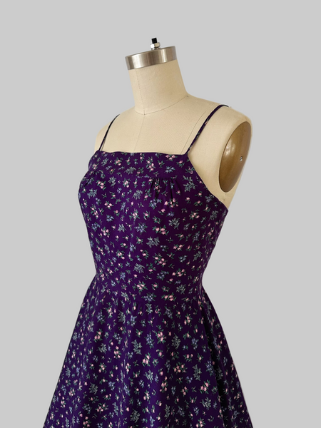 1980s Violet Floral Open Back Cotton Sundress
