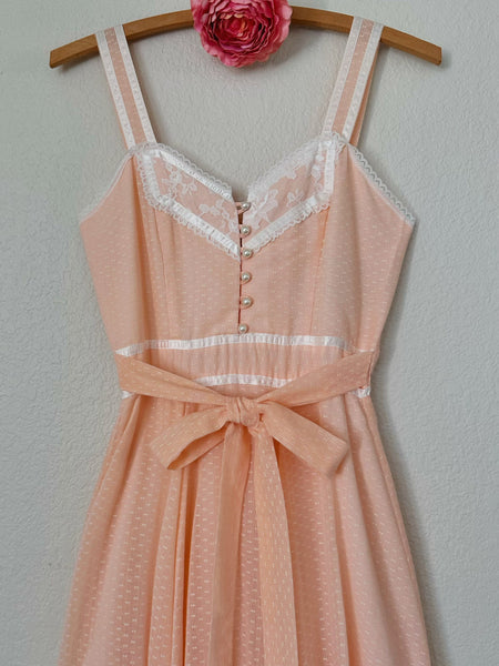 1970s Gunne Sax Peach Maxi Dress