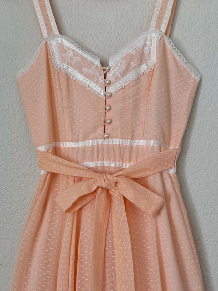 1970s Gunne Sax Peach Maxi Dress