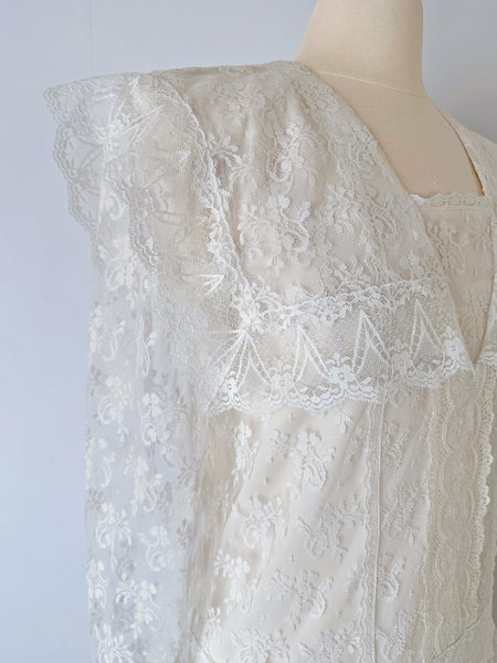 1980s Gunne Sax White Lace Sailor-Collar Dress