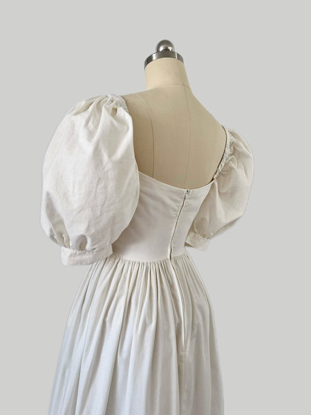 1980s Laura Ashley White Cotton Midi Dress