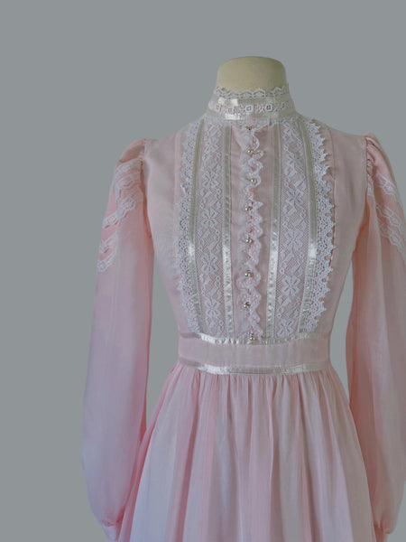 Gunne Sax Pink Maxi  dress with lace details 