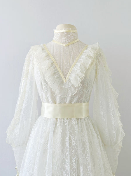 GUNNE SAX Vintage 1970s Ruffled Lace Dress