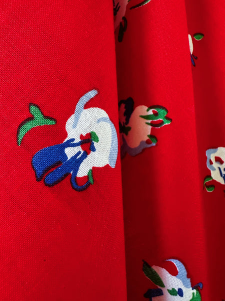 NOS 1980s Lanz Originals Red Tyrolean Floral Crisscross Back Cotton Dress