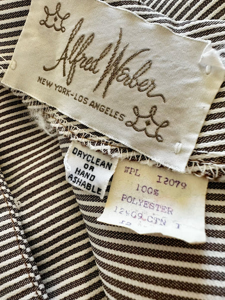 1960s Alfred Werber Open Back Stripe Maxi Dress With Guipure Lace Appliqué