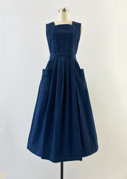 1980s LAURA ASHLEY Denim Pinafore / Jumper Dress