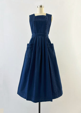 1980s LAURA ASHLEY Denim Pinafore / Jumper Dress