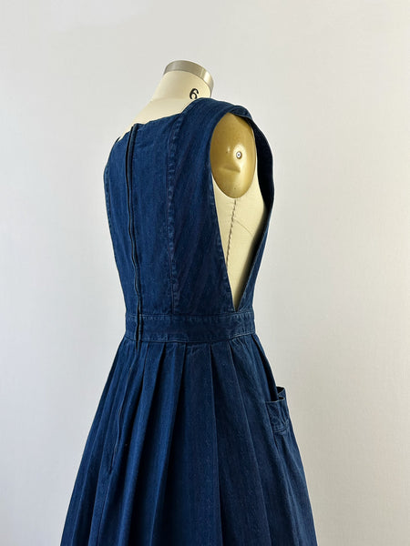 1980s LAURA ASHLEY Denim Pinafore / Jumper Dress