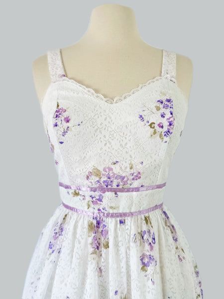 1970s Lilac Floral Lace Maxi Dress & Matching Jacket