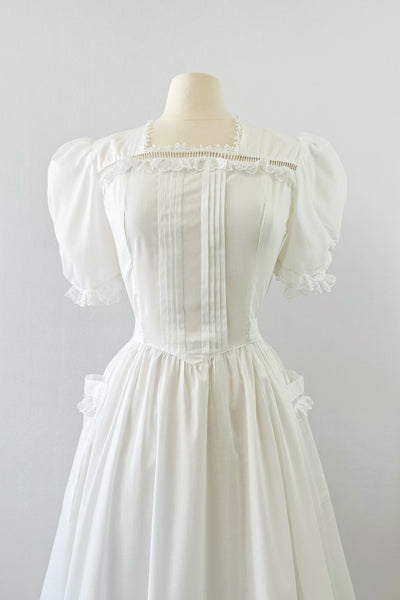 GUNNE SAX Vintage 1970s Prairie Crossover-back  Dress in White