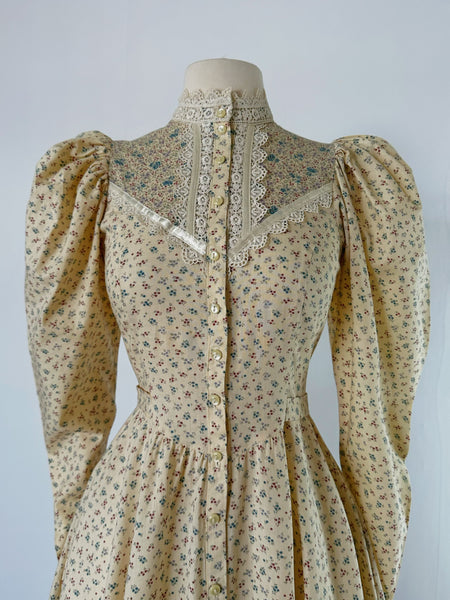 1970s Gunne Sax Prairie Dress with Dramatic Sleeves