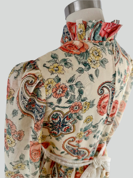 1970s Floral Paisley Maxi Dress Back