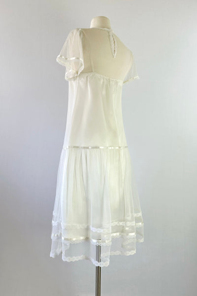 1970s GUNNE SAX Vintage Embroidered Tulle Midi Dress