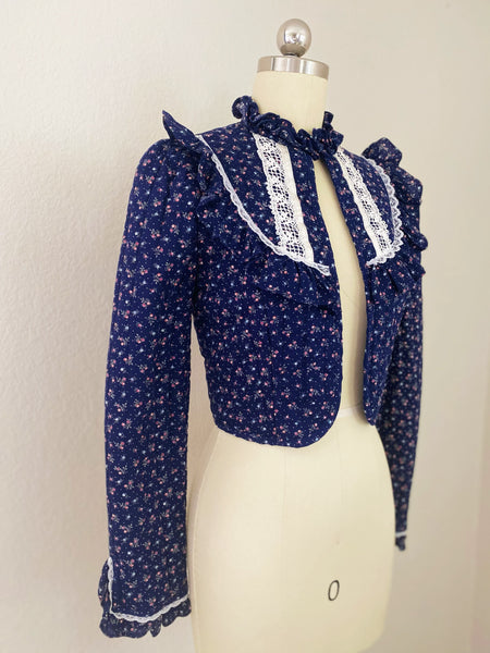 Gunne Sax Vintage 1970s Quilted Cotton Floral Jacket