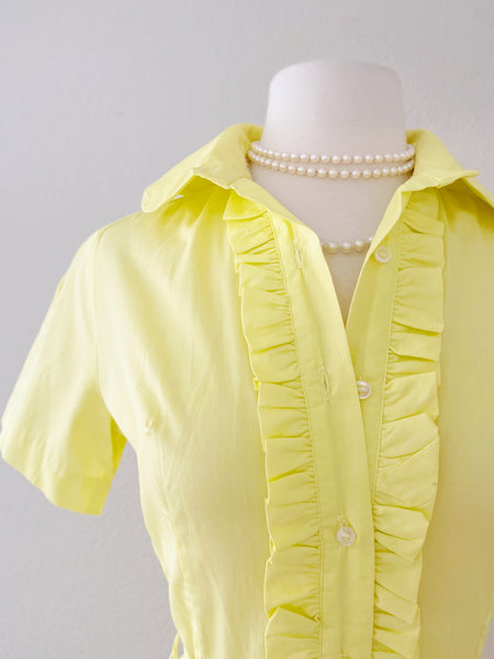 1960s Yellow Ruffled Day Dress / NOS with Tag