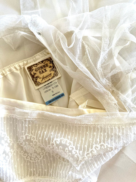 1970s GUNNE SAX Vintage Embroidered Tulle Midi Dress