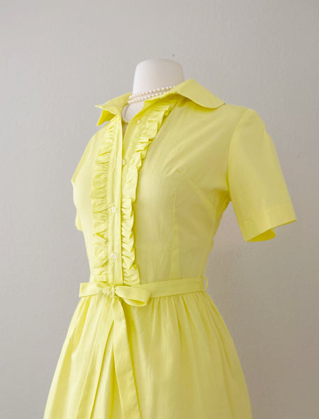 1960s Yellow Ruffled Day Dress / NOS with Tag