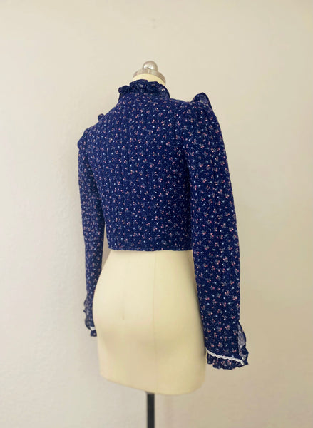 Gunne Sax Vintage 1970s Quilted Cotton Floral Jacket