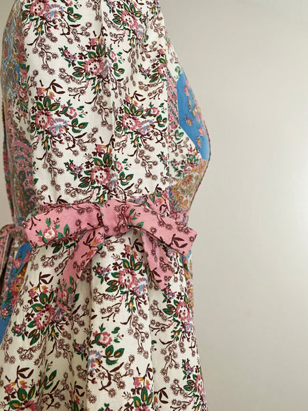 VICKY VAUGHN Vintage 1970s Patchwork Floral Cotton Maxi Dress