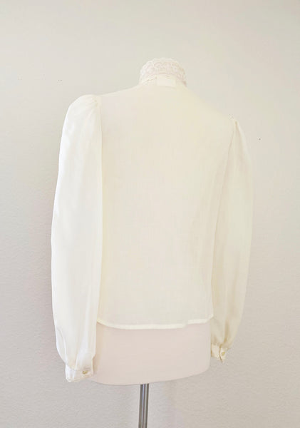 1970s Jessica's Gunnies Vintage Cream Lace Trimmed Blouse