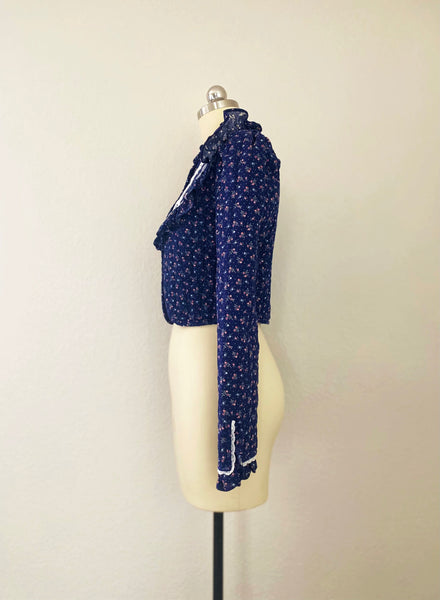 Gunne Sax Vintage 1970s Quilted Cotton Floral Jacket