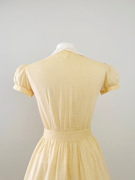 GUNNE SAX Vintage 1970s Lace Trimmed Orange Grid Print Dress