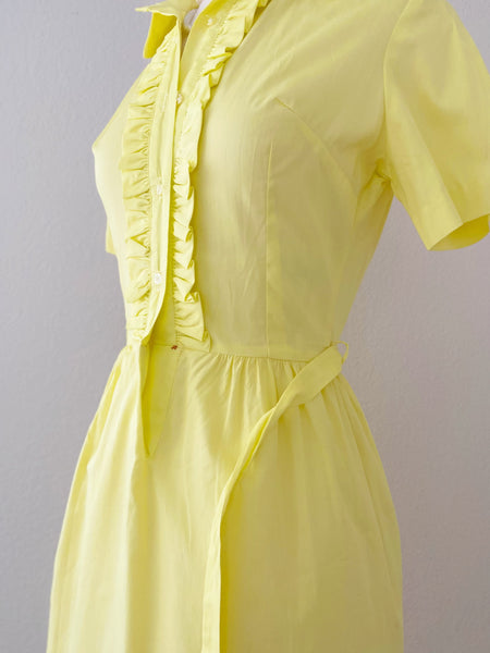 1960s Yellow Ruffled Day Dress / NOS with Tag