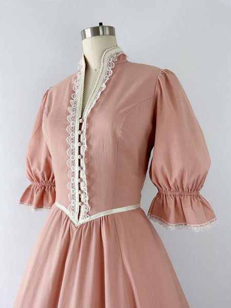GUNNE SAX Vinage 1980s Pearl-embellished Dress in Dusty Rose