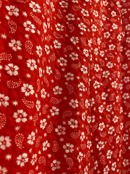 VICKY VAUGHN Vintage 1970s Red White & Blue Eyelet Floral Seersucker Maxi Dress