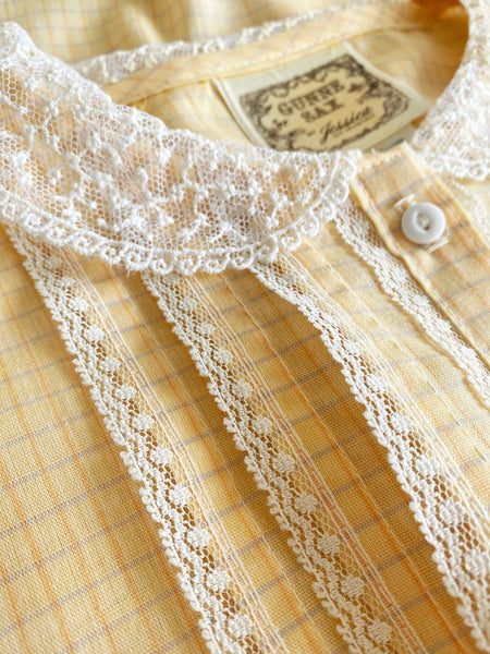 GUNNE SAX Vintage 1970s Lace Trimmed Orange Grid Print Dress