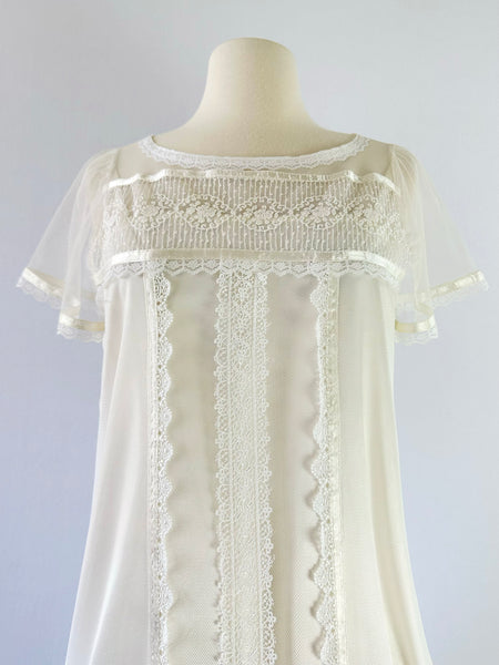 1970s GUNNE SAX Vintage Embroidered Tulle Midi Dress