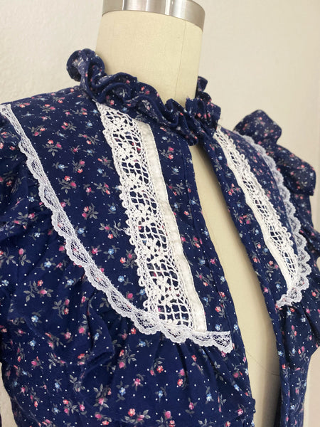 Gunne Sax Vintage 1970s Quilted Cotton Floral Jacket
