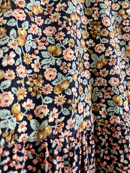 GUNNE SAX 1970s Berry Floral Print Tiered Dress