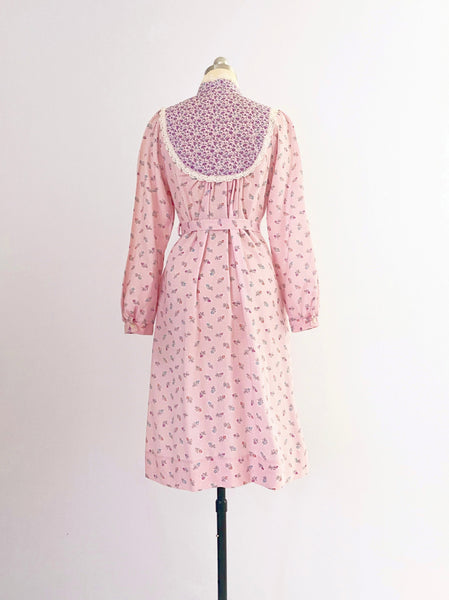 1970s Pink Floral-print Belted Dress