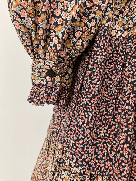 GUNNE SAX 1970s Berry Floral Print Tiered Dress