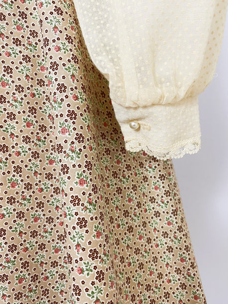 GUNNE SAX | 1970s Vetvet trim Floral Dress