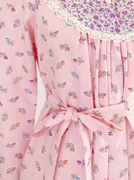 1970s Pink Floral-print Belted Dress