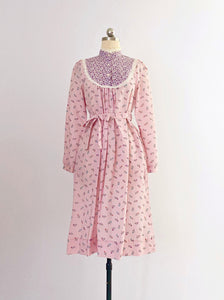 1970s Pink Floral-print Belted Dress