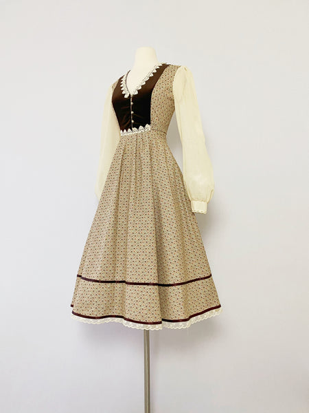 GUNNE SAX | 1970s Vetvet trim Floral Dress
