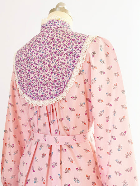 1970s Pink Floral-print Belted Dress